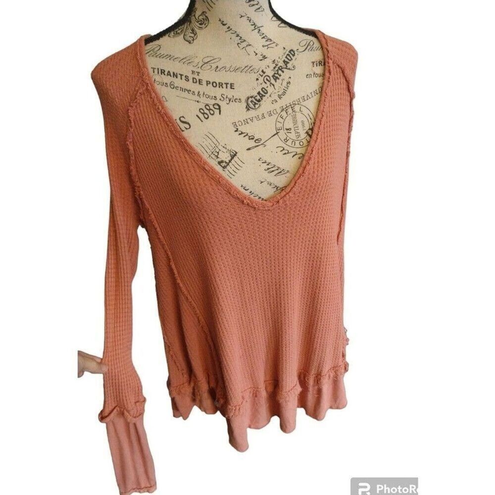 Free people  waffle long sleeve top Boho xs tangerine Hippie Cottage Core